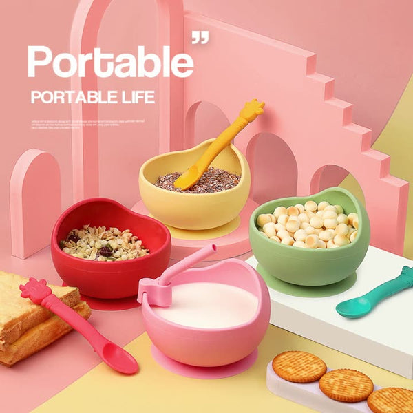 Children's Full Silicone Bowl Sucker Learning To Eat Training Meal Bowl Adsorption Baby Spoon Fork Meal Set Kindergarten Bowl Plate