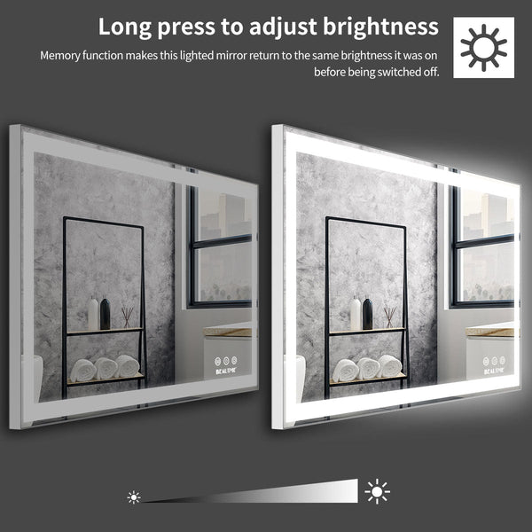 48x24 inch LED bathroom makeup mirror wall mounted adjustable light anti fog touch switch with memory intelligent large bathroom