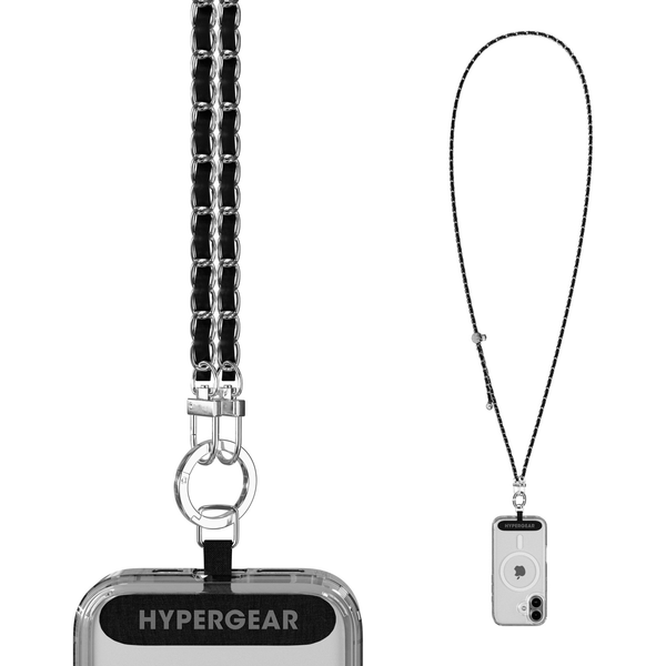 HyperGear TECHcessories Silver Chain with Black Vegan Leather Universal Crossbody Phone Strap