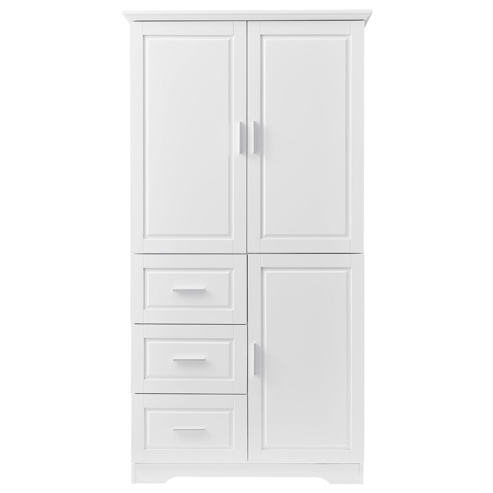 Tall and Wide Storage Cabinet with Doors for Bathroom/Office, Three Drawers, White