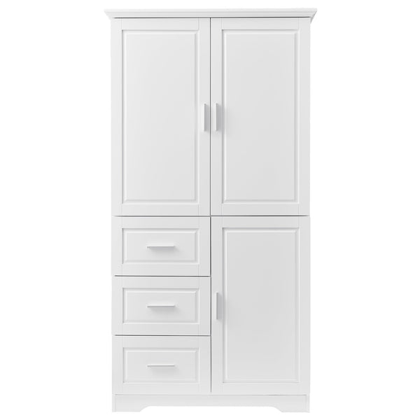 Tall and Wide Storage Cabinet with Doors for Bathroom/Office, Three Drawers, White
