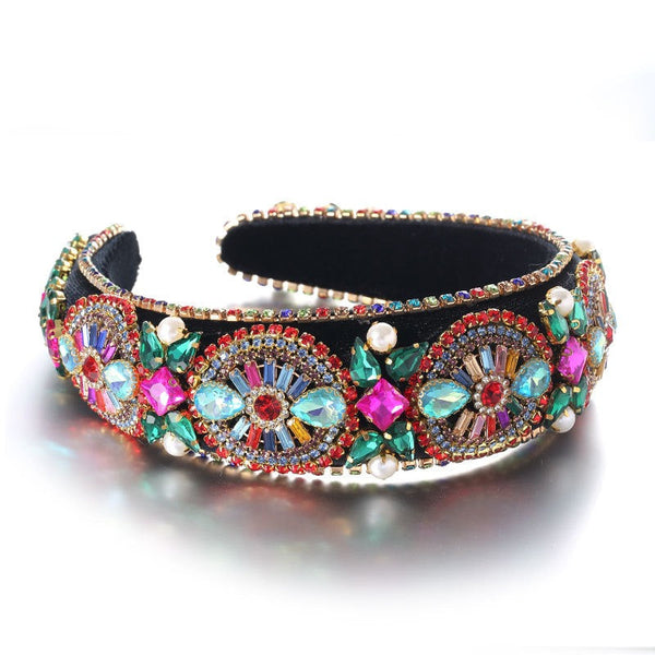 Super Sparkling Colored Diamond Pearl Baroque Retro Women's Sponge Head Hoop