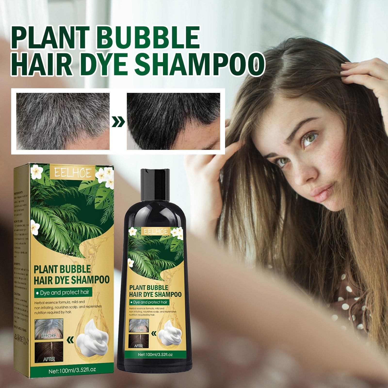 Plant Bubble Hair Natural Black Hair Dark Hair Hair Care Easy Color Lasting Mild Not Irritating