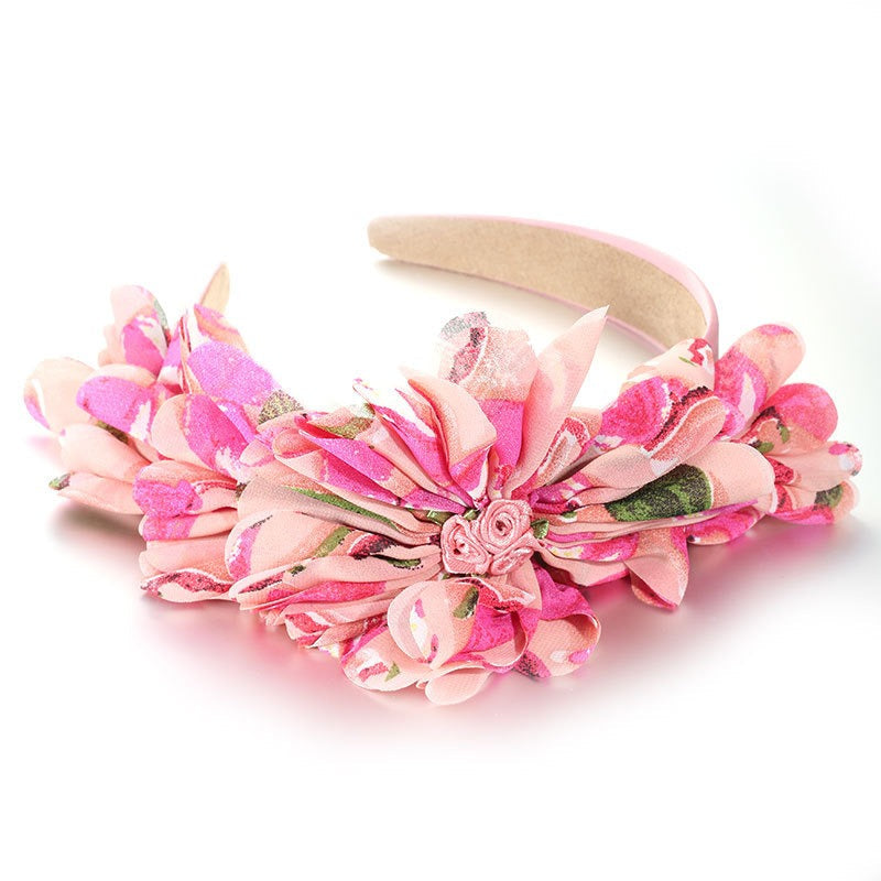 Fashionable leaf pattern fabric oversized flower headband