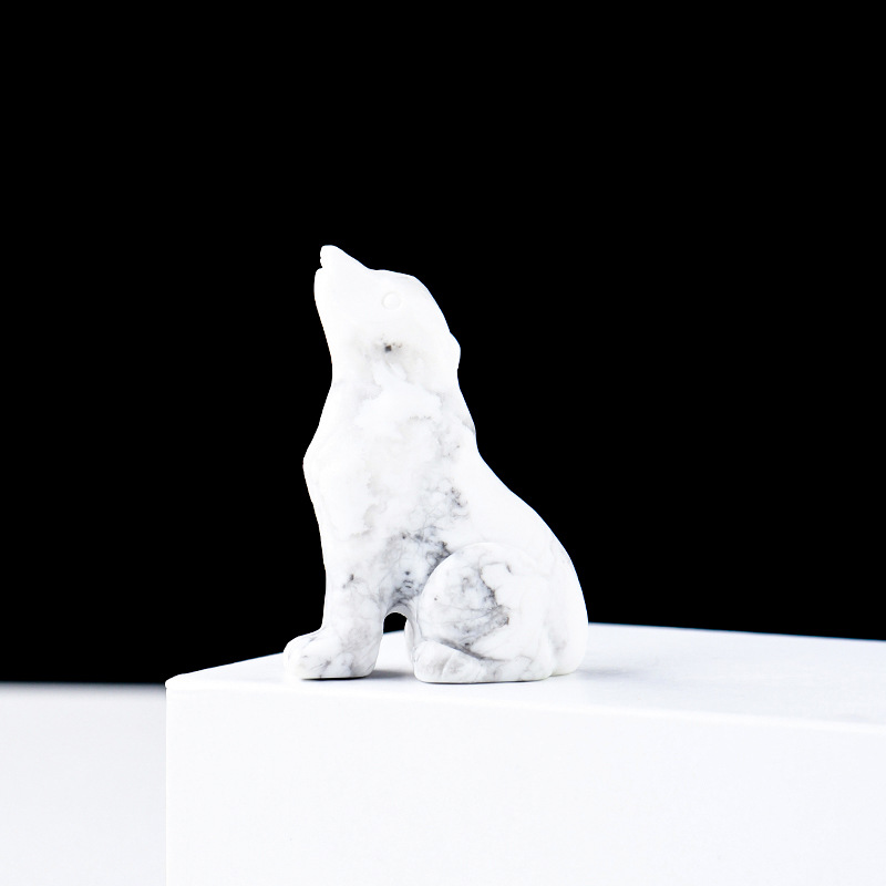 Natural crystal wolf cub carving piece, crystal animal raw stone, mineral specimen, home decoration ornament