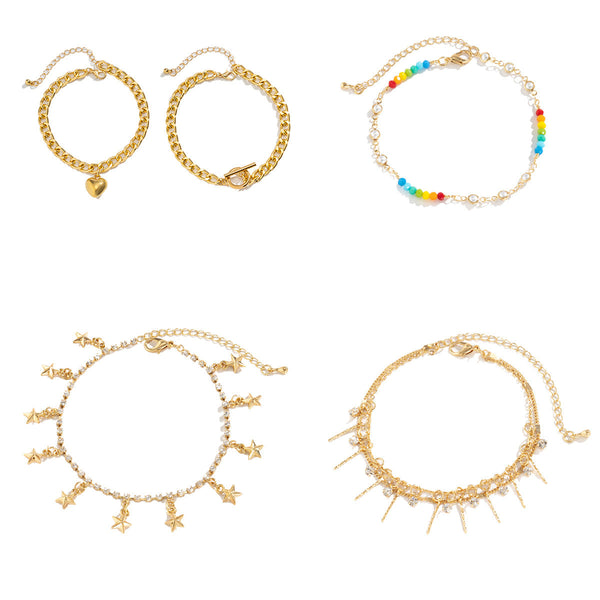 Beach star shaped tassel ankle bracelet, simple foot decoration, fashionable imitation pearl, versatile ankle chain