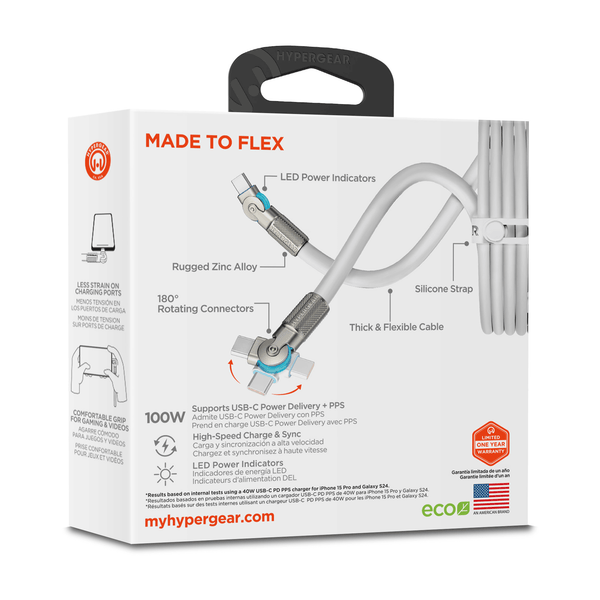 HyperGear Chunky180° 100W USB-C to USB-C Rugged Fast Charge Cable 12ft