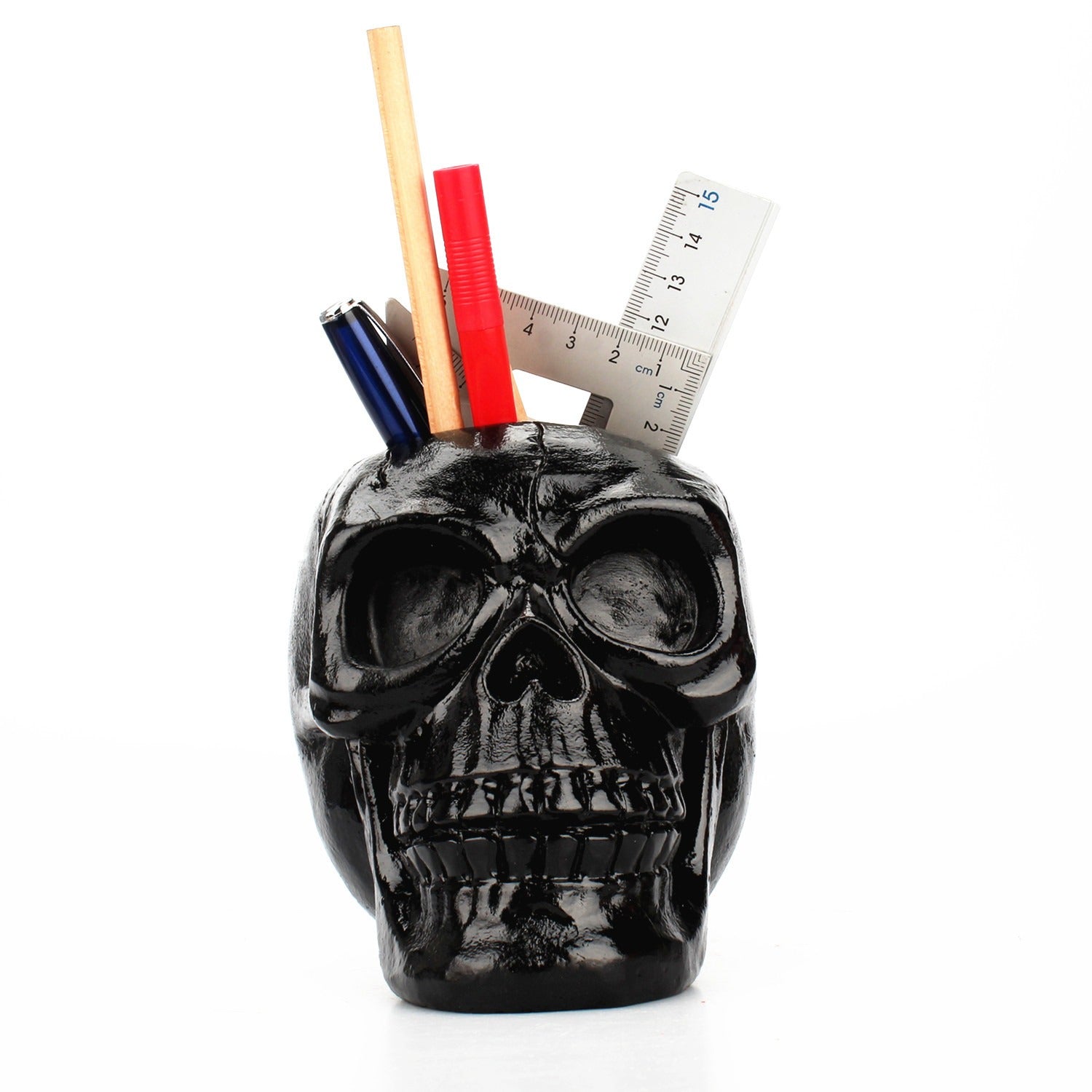 Black Skull Storage Pen Holder for Human Skull Makeup Pen
