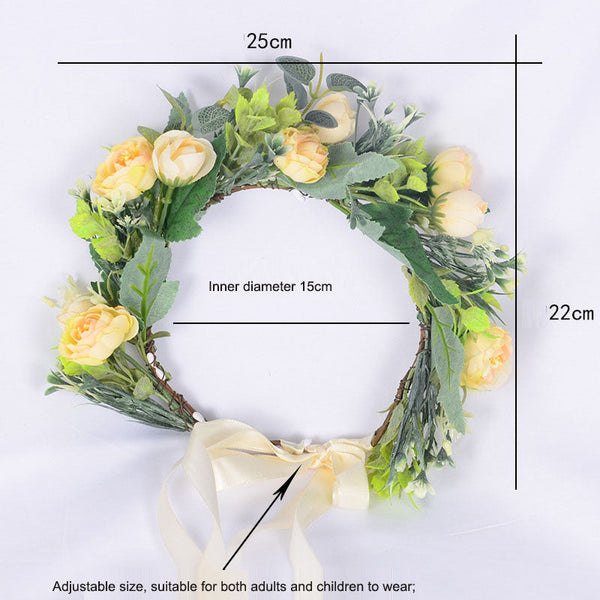 Flower garland headwear, forest style girl, sweet vacation, photography, hair accessories, simulated flowers, green leaves, flower garland