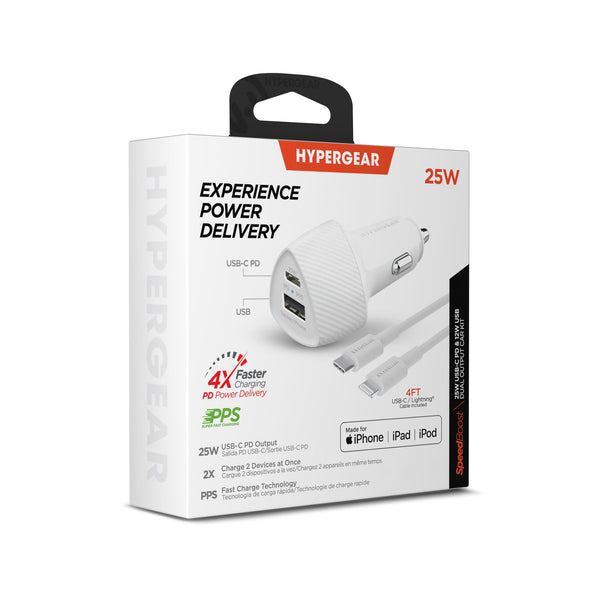 HyperGear SpeedBoost 25W PD Lightning Car Kit w Fast-Charging Tech