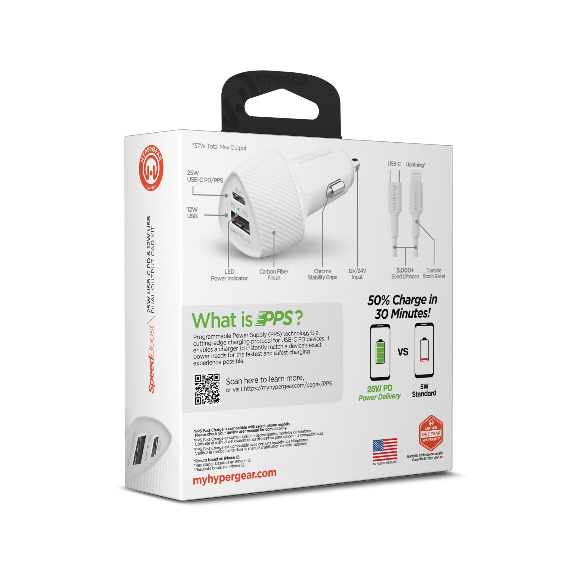 HyperGear SpeedBoost 25W PD Lightning Car Kit w Fast-Charging Tech