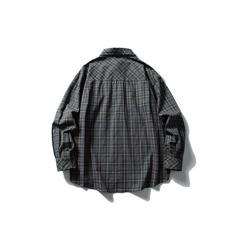 Casual long sleeved checkered shirt men's and women's loose shirt