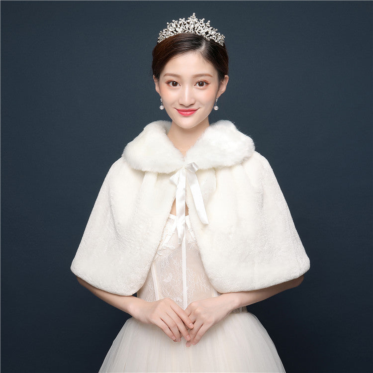 Bride's wedding dress fur shawl women's warm white cloak cheongsam jacket red cloak