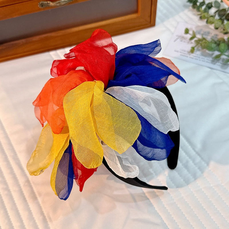 Oversized and exaggerated handmade fabric flower versatile headband