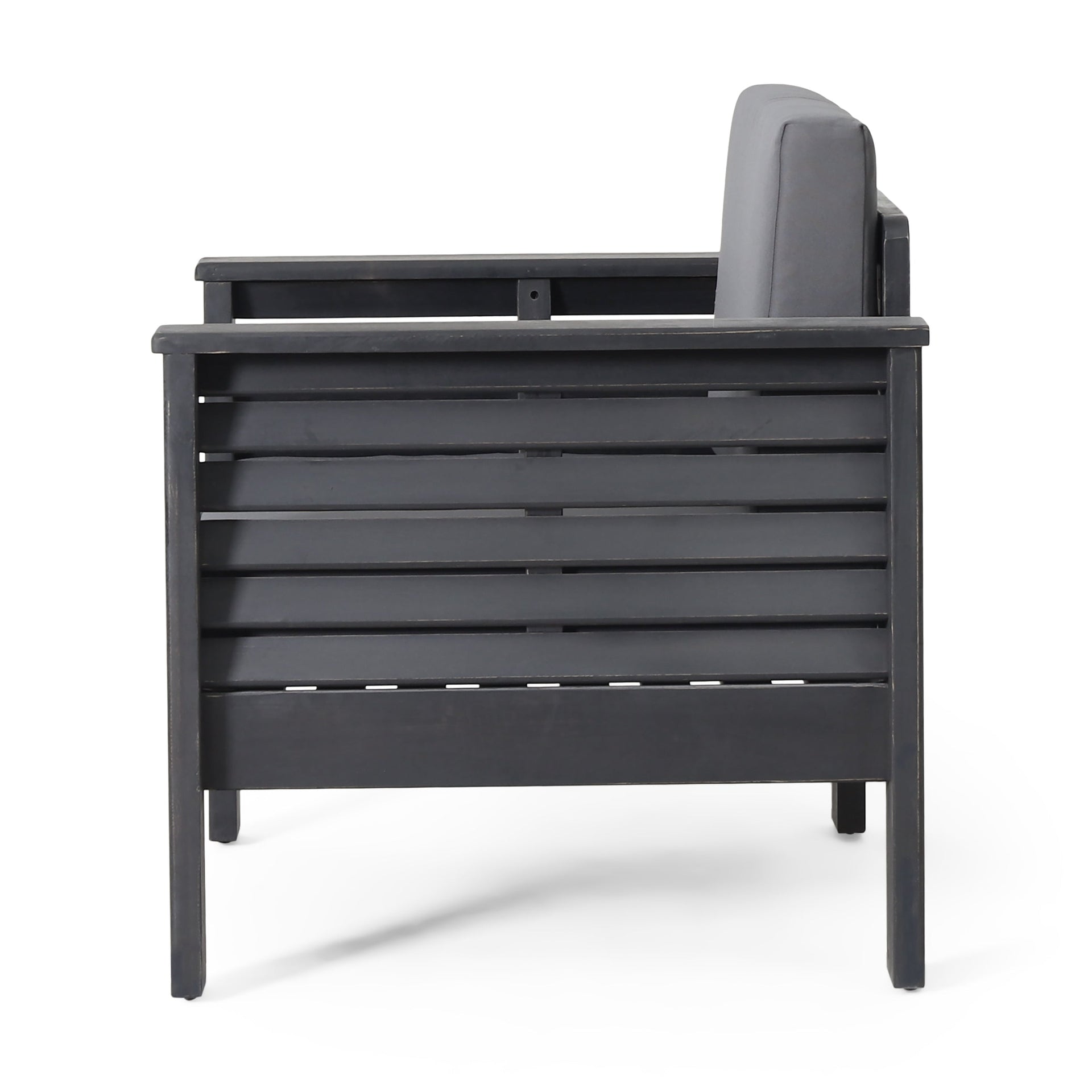 ( Set of 2) Outdoor Acacia Wood Club Chairs with Cushions, Dark Gray, 27.75