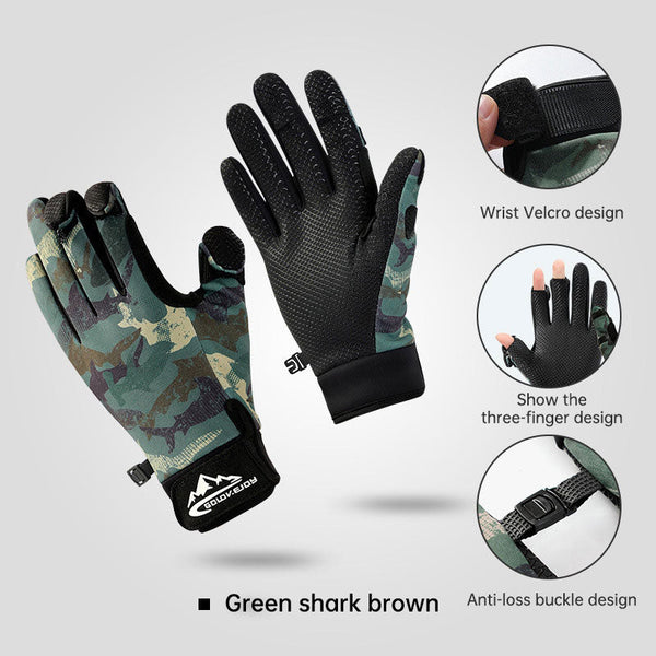 Outdoor Luya fishing gloves male dew three-finger non-slip plus velvet warm windproof riding cold-proof fishing gloves.