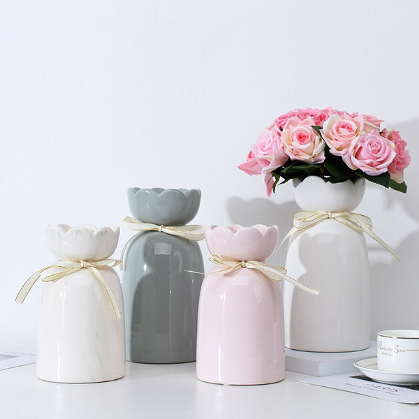 European-style creative ribbon ceramic vase dining room table dry flower arrangement table top decoration at home