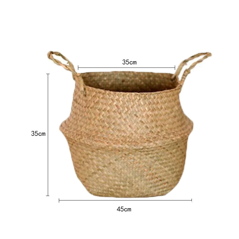 Scandinavian Style Wicker Handbasket Flower Pot Rattan Weave Plant Grass Woven Floor Folding Wicker Basket Weaving