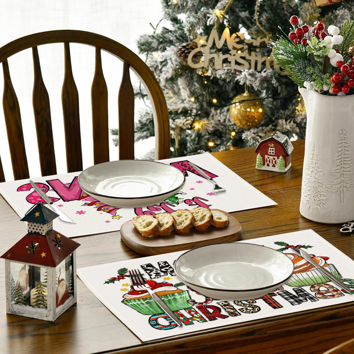 Cake linen placemat Christmas kitchen restaurant decoration insulation mat printed snowman table mat