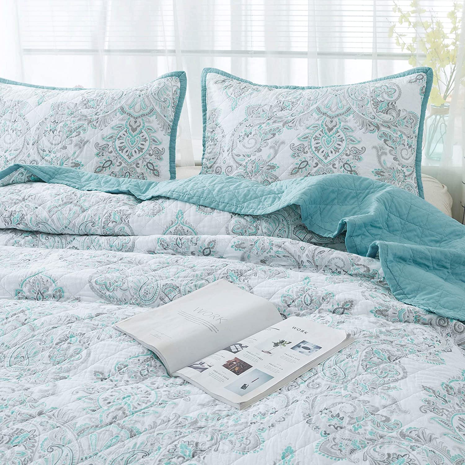 Kasentex 100% Cotton Summer Ultra Soft Floral Design 3 Piece Reversible Bedding Set, Room Decor, Graduation Gifts