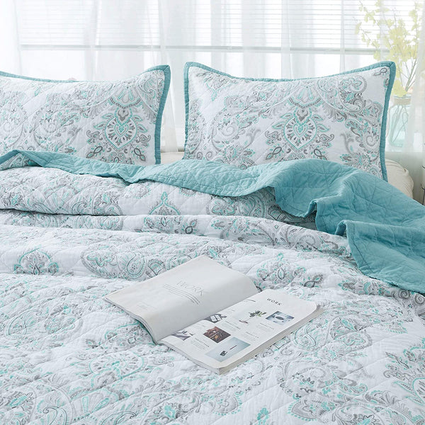 Kasentex 100% Cotton Summer Ultra Soft Floral Design 3 Piece Reversible Bedding Set, Room Decor, Graduation Gifts