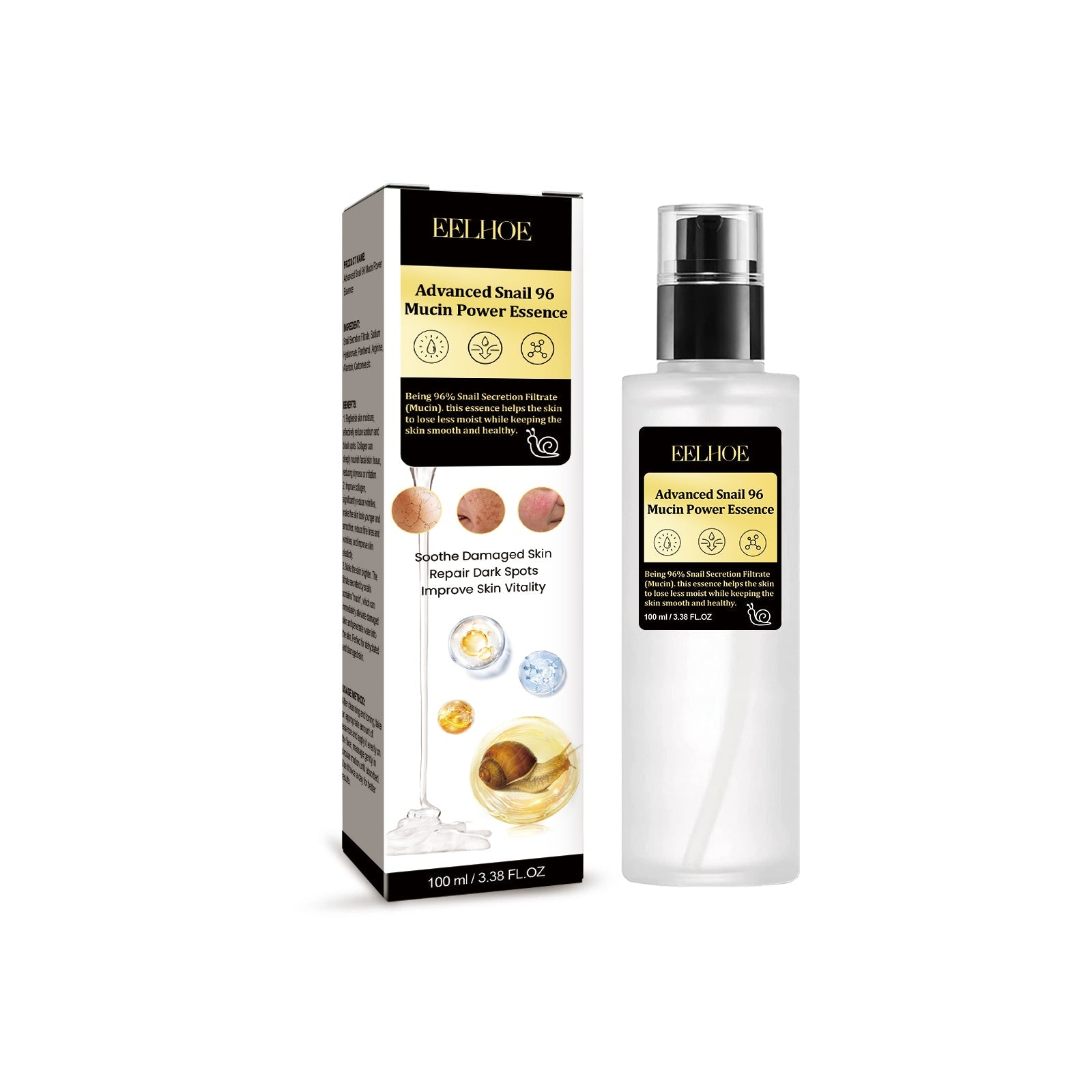 Snail 96 Collagen Essence Lighten Fine Lines, Tender Skin and Moisturize acne muscles