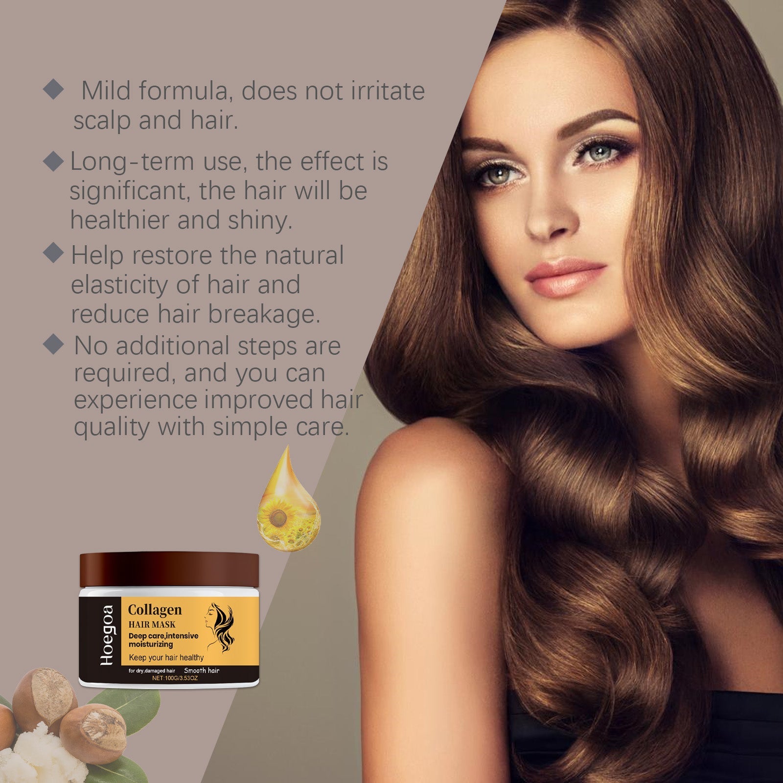Collagen Hair Mask Restores Dry Hair, Hydrates, Smoothes And Improves Hair Quality