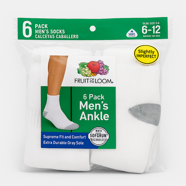 12 Pairs Fruit of the Loom Men's Ankle Socks