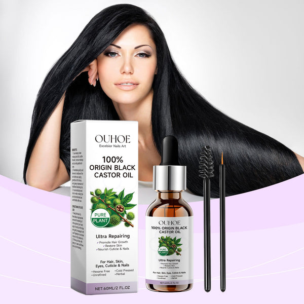 Ouhoe Black Castor Oil Eyebrow Eyelash Hair Soft Shine Skin Care Multi-Effect Care Essential Oil
