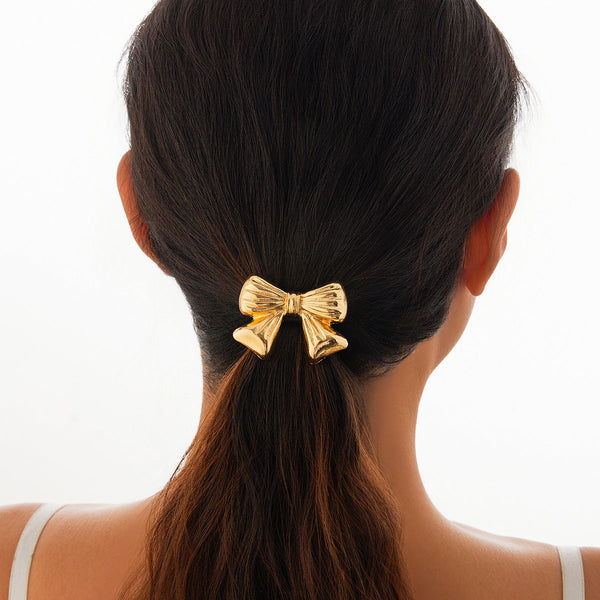 Versatile five petal flower alloy hair accessory with fashionable glossy imitation pearl bow headband