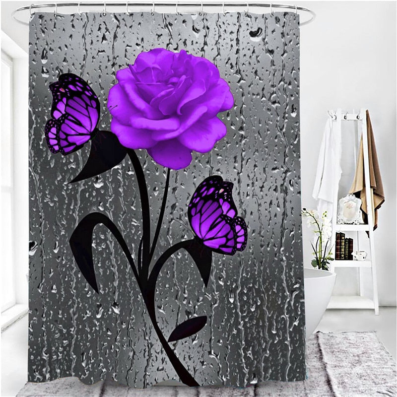 Hot HD Digital Printing Polyester Waterproof Polyester Flower Bathroom Hotel Shower Curtain