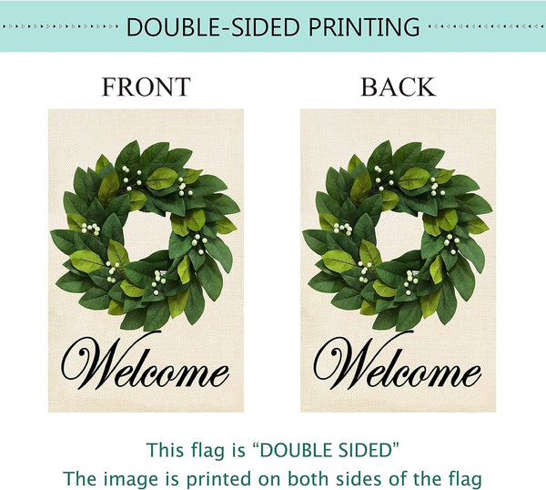 Spring Summer Welcome Wreath Garden Flag Magnolia Leaves Small Yard Flag Vertical Double Sided Burlap Farmhouse Seasonal