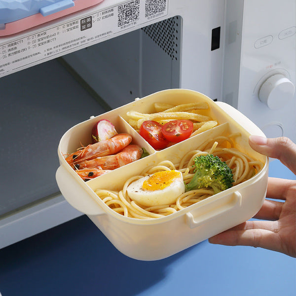 Microwaveable portable fresh-keeping lunch box with compartments and cutlery