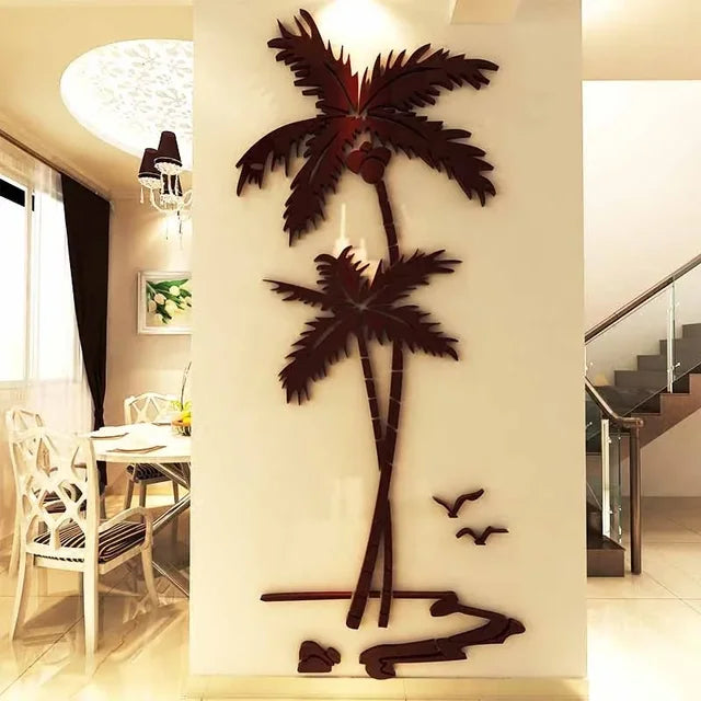 3D Coconut Tree Acrylic Mirror Wall Sticker For Children's Room Dining Room Living Room DIY TV Wall Background Home Decoration