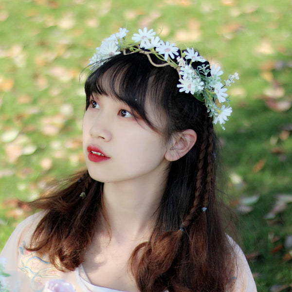 Fresh flower garland headwear hand woven fabric small daisy flower spring fairy outdoor hair accessory
