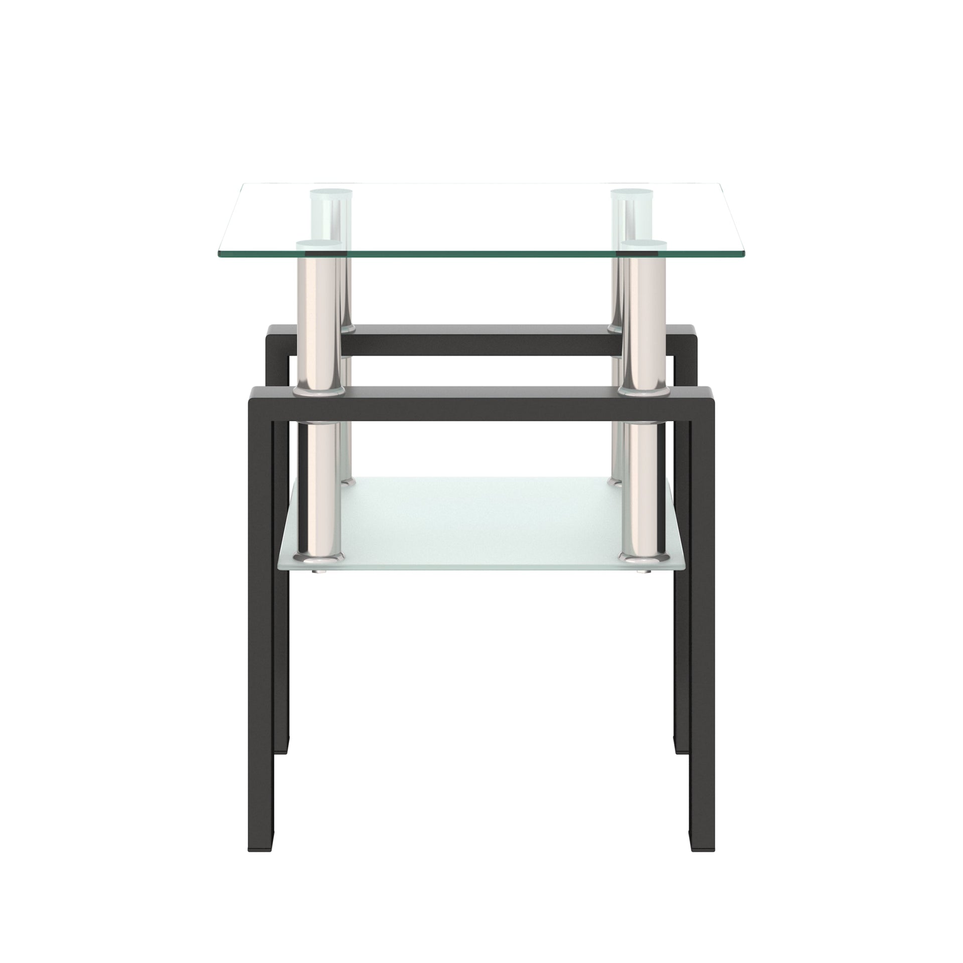 1-Piece Modern Tempered Glass Tea Table Coffee Table End Table, Square Table for Living Room, Transparent/Black