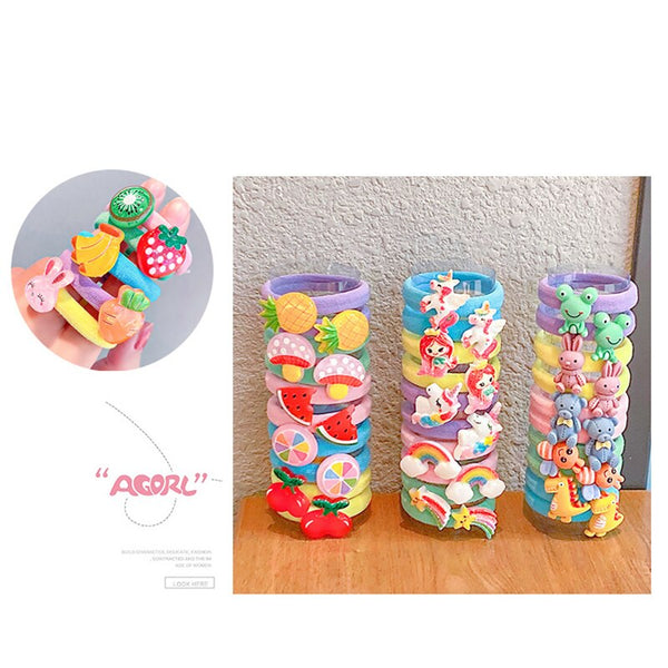 10PCS/Set Rainbow Cartoon Character Fruits Flower Nylon Elastic Hair Bands Women Girl Sweet Rubber Hair Tie Scrunchie Headwear