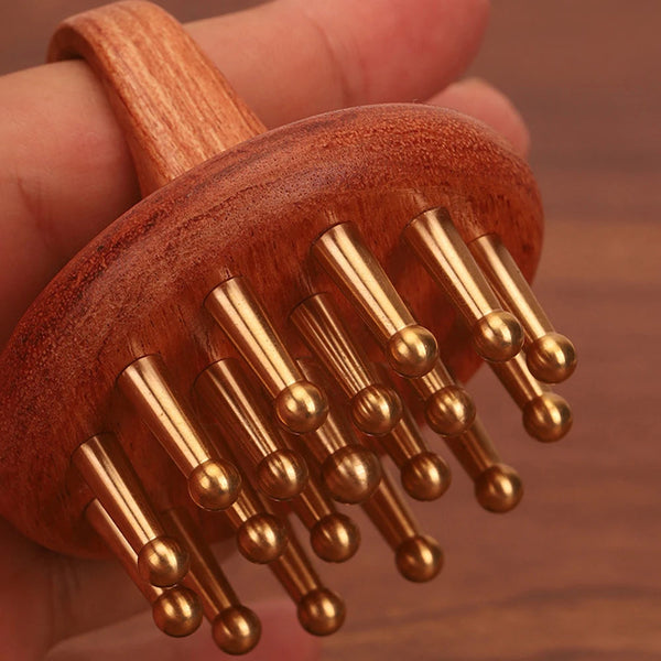 Copper Wood Head Meridian Massage Comb Gua Sha Massage Tool Body Wood Therapy Scalp Massage