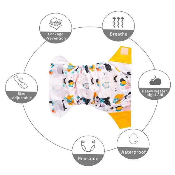 Happy Flute 1 pcs heavy wetter night AIO AI2 baby cloth diaper nappy one size fit all