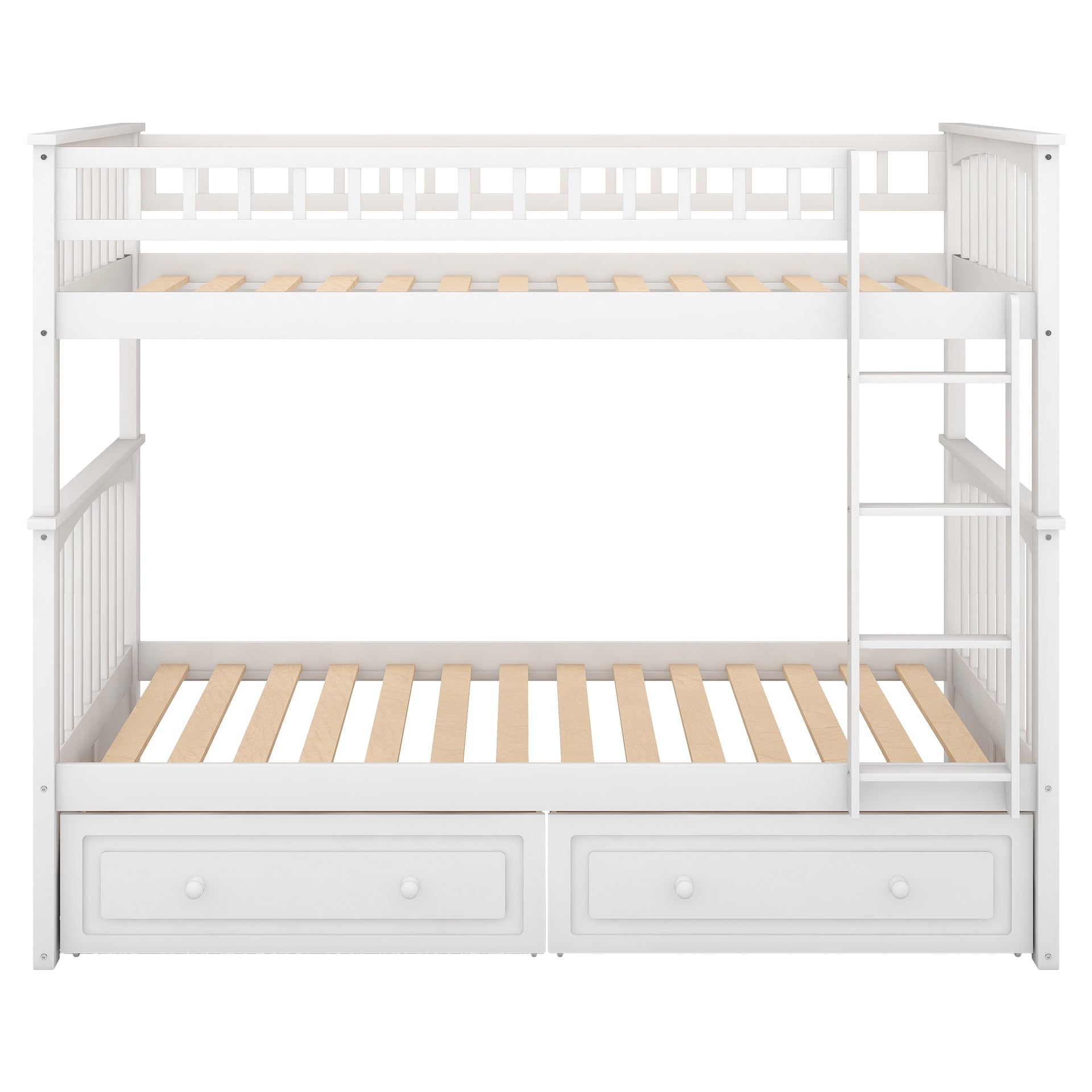 Twin over Twin Bunk Bed with Drawers  Convertible Beds  White