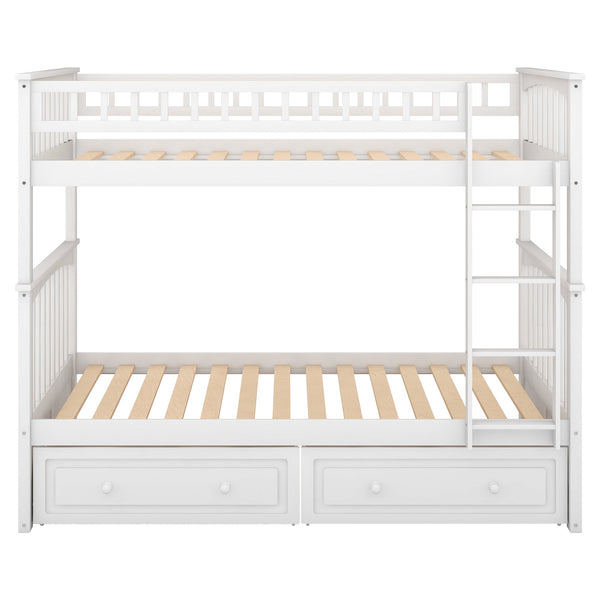 Twin over Twin Bunk Bed with Drawers  Convertible Beds  White