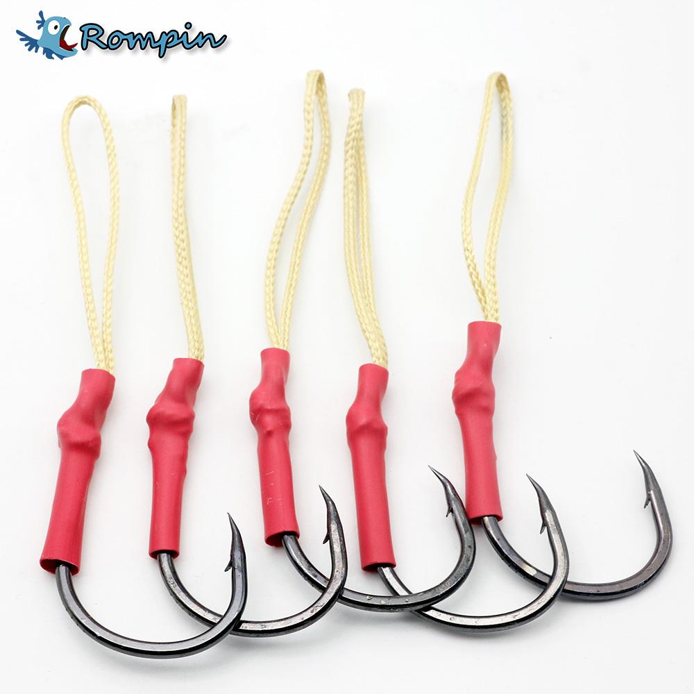 Rompin 5pcs High Carbon Steel Sharped Fishing Hook Jig With PE Line Jig Assist Barbed