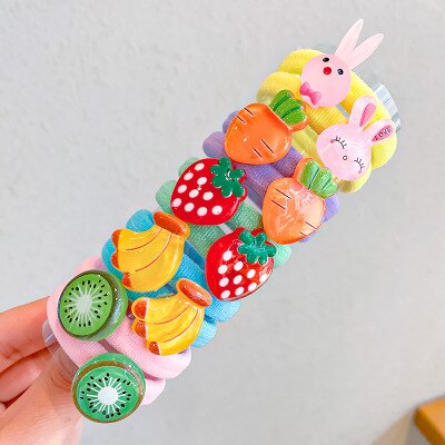 10PCS/Set Rainbow Cartoon Character Fruits Flower Nylon Elastic Hair Bands Women Girl Sweet Rubber Hair Tie Scrunchie Headwear