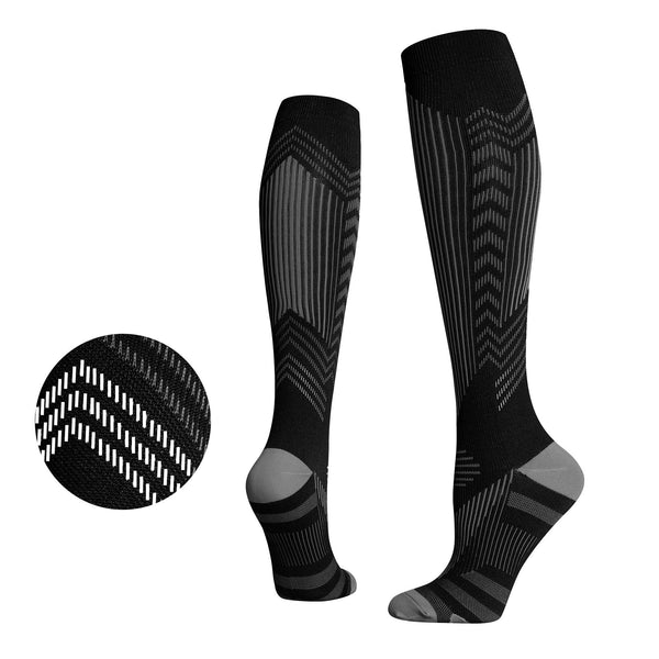 Professional sports pressure socks, running jump rope high leg socks, reflective striped cycling compression socks at night