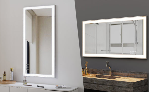 48x24 inch LED bathroom makeup mirror wall mounted adjustable light anti fog touch switch with memory intelligent large bathroom