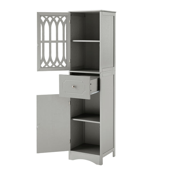 Tall Bathroom Cabinet, Freestanding Storage Cabinet with Drawer and Doors, MDF Board, Acrylic Door, Adjustable Shelf, Grey