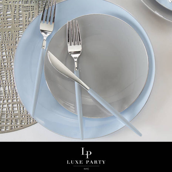 Ice Blue • Silver Plastic Cutlery Set | 32 Pieces