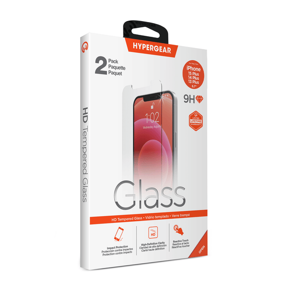 HyperGear 2-Pack HD Tempered Glass for iPhone 15 Plus