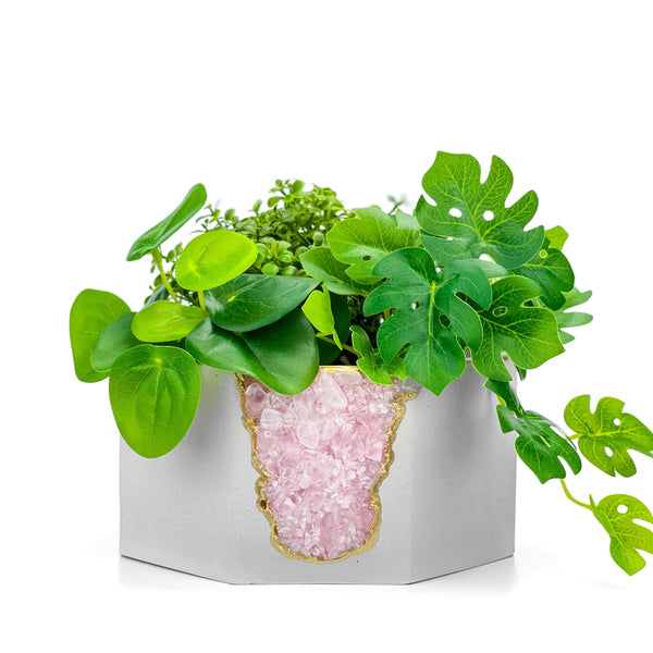 ROSE QUARTZ GEODE PLANTER