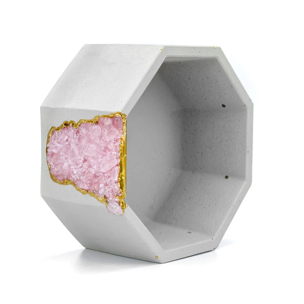 ROSE QUARTZ GEODE PLANTER